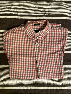 J. Crew Men’s Red, Blue and White Gingham Button-Down Shirt